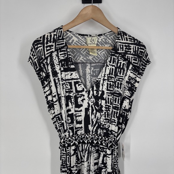 Ice Womens Jersey Knit Midi Dress 2X Geometric Beaded Resort Cruise Stretch - Picture 2 of 9